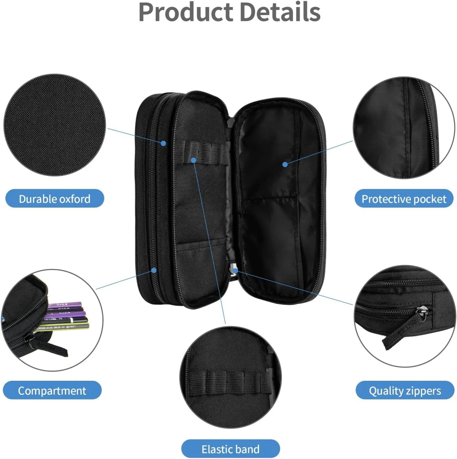 Hockey Pencil Case Sports Pencil Box for Kids Boys, Large Capacity Storage Pen Bag with Zippers, Black Pencil Pouch Stationery Case Print Fire and Water