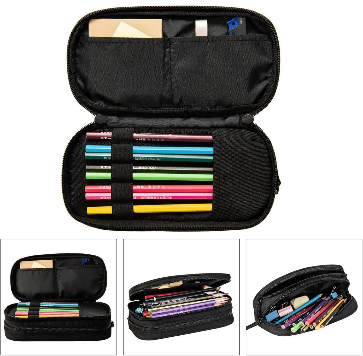 Hockey Pencil Case Sports Pencil Box for Kids Boys, Large Capacity Storage Pen Bag with Zippers, Black Pencil Pouch Stationery Case Print Fire and Water