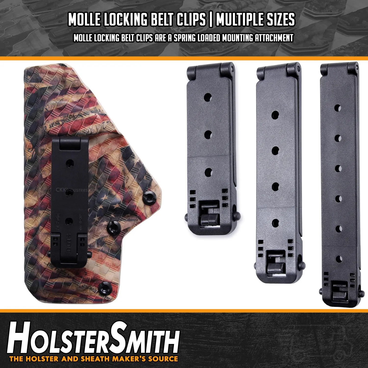 HolsterSmith Molle Compatible Locking Belt Clips w/Mounting Hardware – (1.50, 2.0, 3.0, & 5.0 Inch) – Molle Attachments for Knife Sheath, Gun Holster, Mag Pouch, Molle Vest & Gear