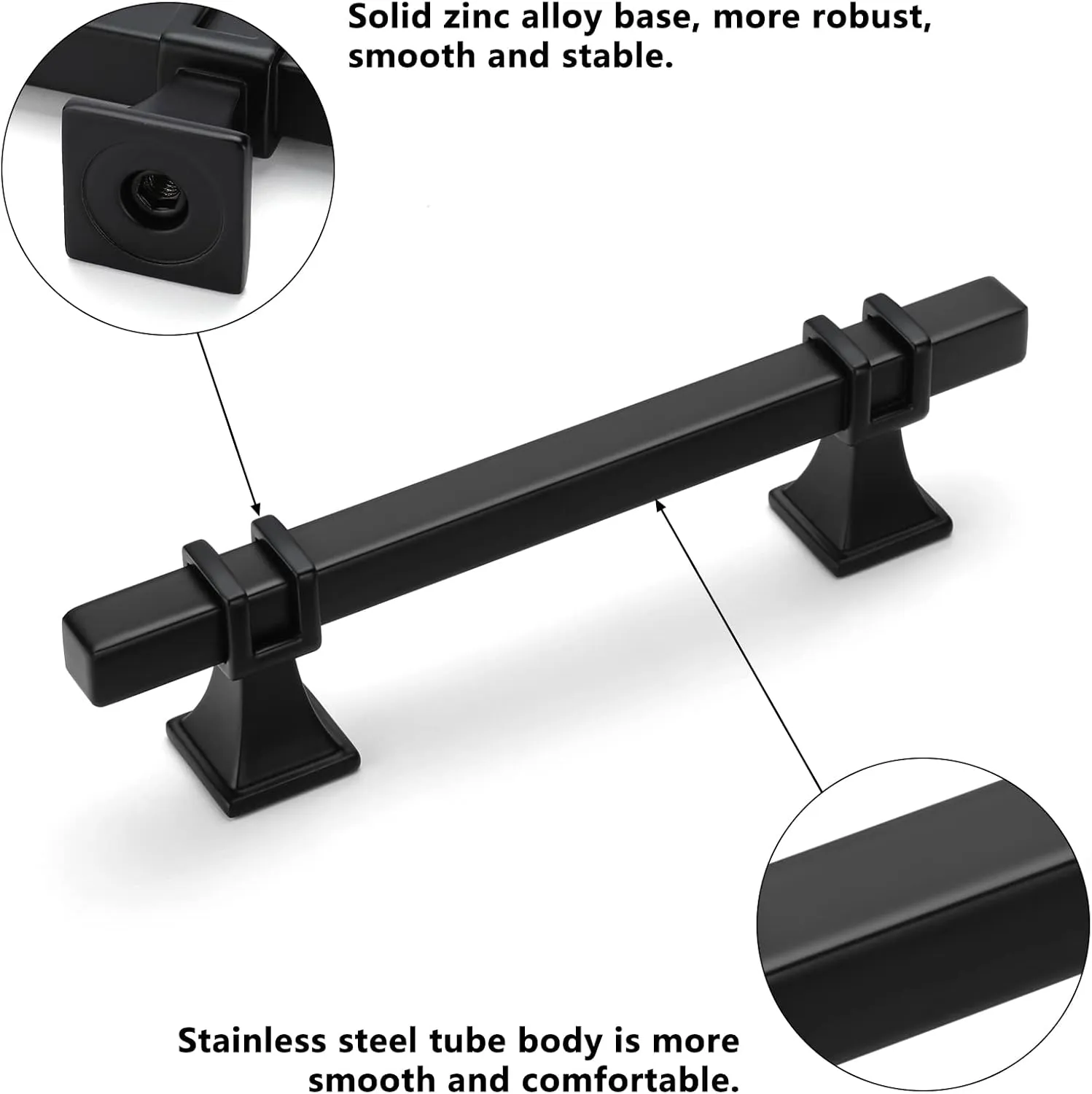 homdiy 10 Pack Black Cainet Pulls Kitchen Cabinet Handles 5 Inch Square Drawer Pulls Modern Kitchen Hardware for Dresser Bathroom,Zinc Alloy