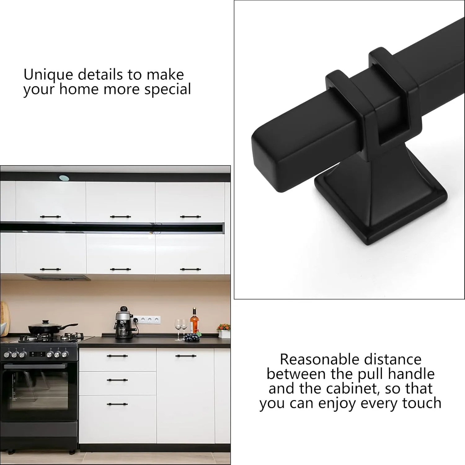 homdiy 10 Pack Black Cainet Pulls Kitchen Cabinet Handles 5 Inch Square Drawer Pulls Modern Kitchen Hardware for Dresser Bathroom,Zinc Alloy
