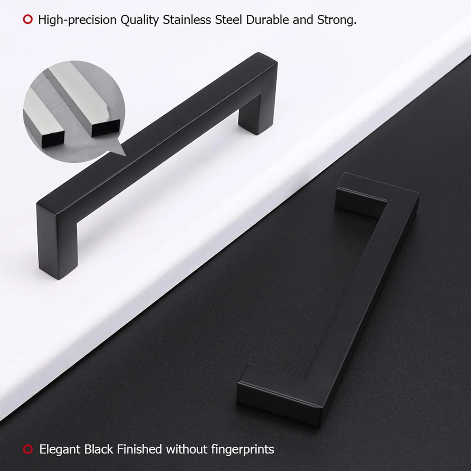 homdiy 25 Pack Black Cabinet Pulls 5 Inch Matte Black Cabinet Pulls Stainless Steel Drawer Dresser Handles, Center to Center 128mm Drawer Handles Stainless Steel Dresser Hardware Square Bar Hardware