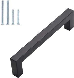 homdiy 25 Pack Black Cabinet Pulls 5 Inch Matte Black Cabinet Pulls Stainless Steel Drawer Dresser Handles, Center to Center 128mm Drawer Handles Stainless Steel Dresser Hardware Square Bar Hardware