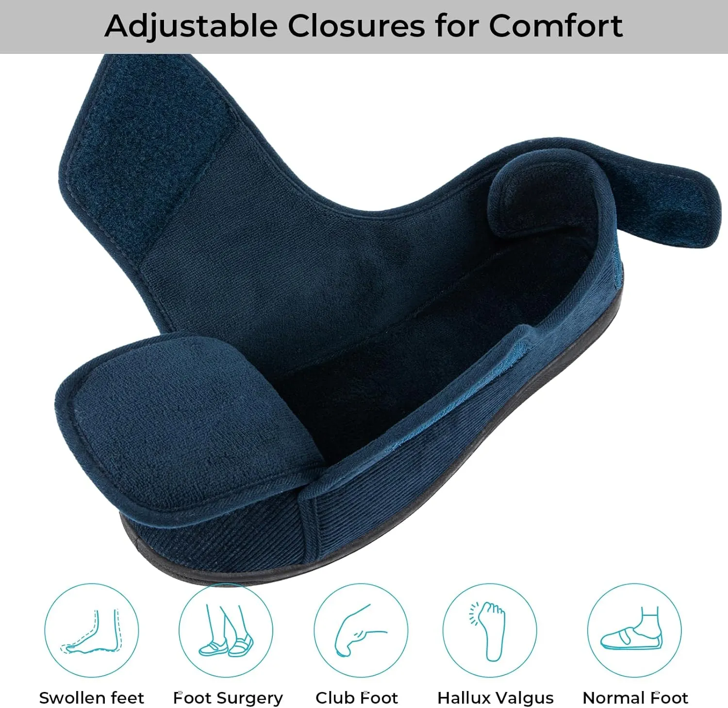 HomeTop Men's Corduroy Slippers Comfy Adjustable Hook and Loop Memory Foam Wide Indoor House Shoes for Diabetic Swollen Feet