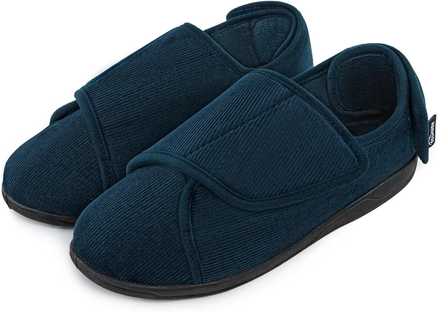 HomeTop Men's Corduroy Slippers Comfy Adjustable Hook and Loop Memory Foam Wide Indoor House Shoes for Diabetic Swollen Feet