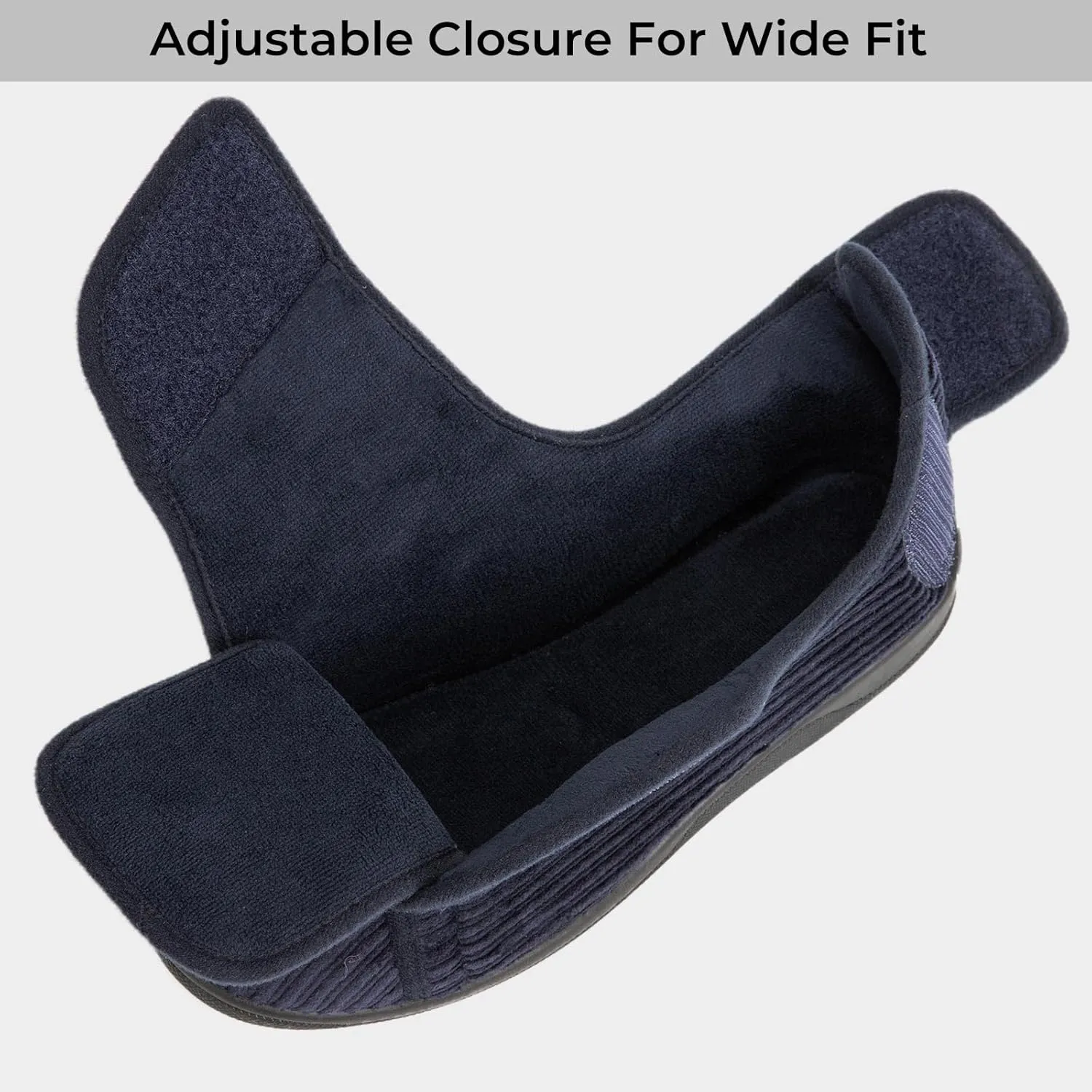 HomeTop Women's Corduroy Slippers Comfy Adjustable Hook and Loop Memory Foam Indoor Closed-back House Shoes for Diabetic Swollen Feet