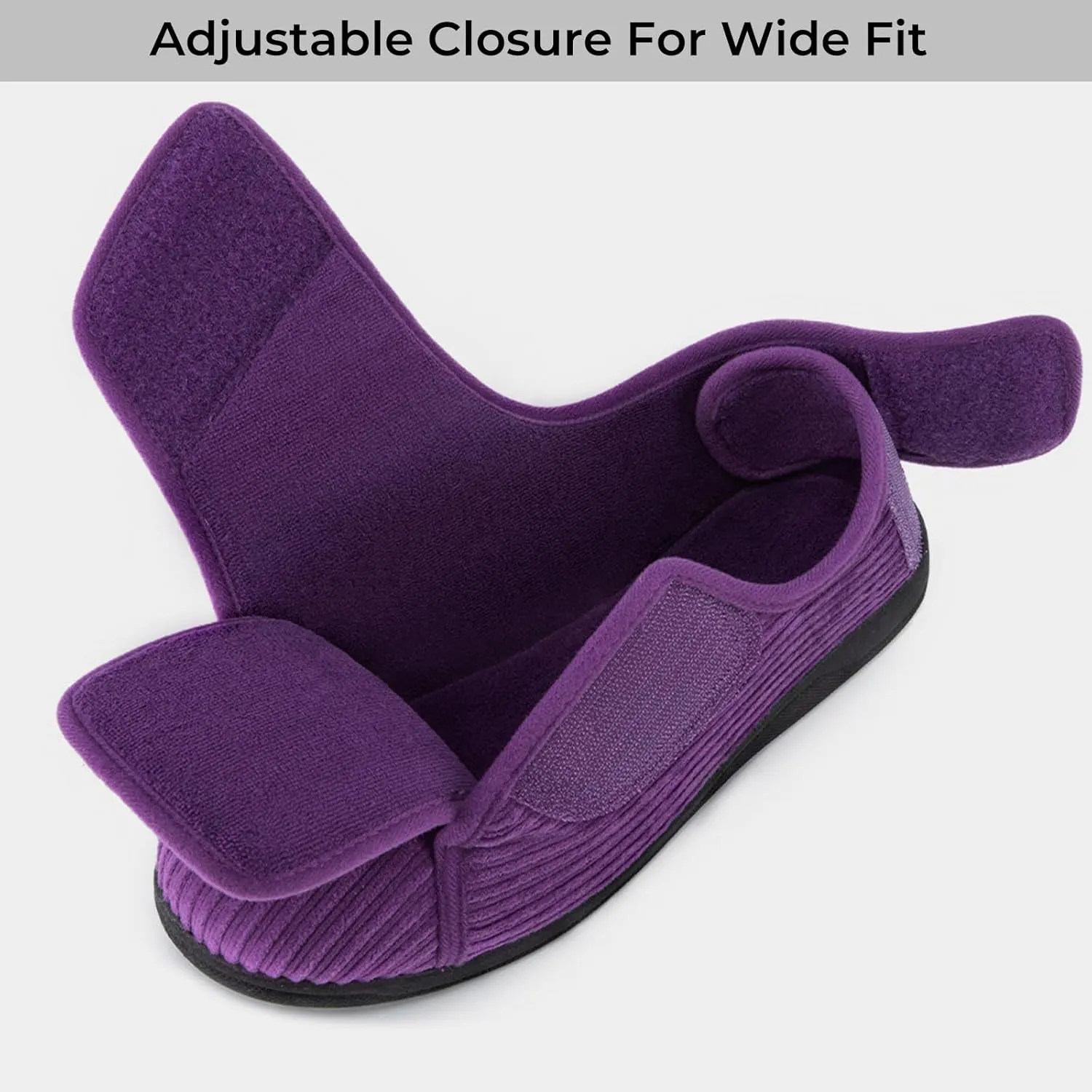 HomeTop Women's Corduroy Slippers Comfy Adjustable Hook and Loop Memory Foam Indoor Closed-back House Shoes for Diabetic Swollen Feet