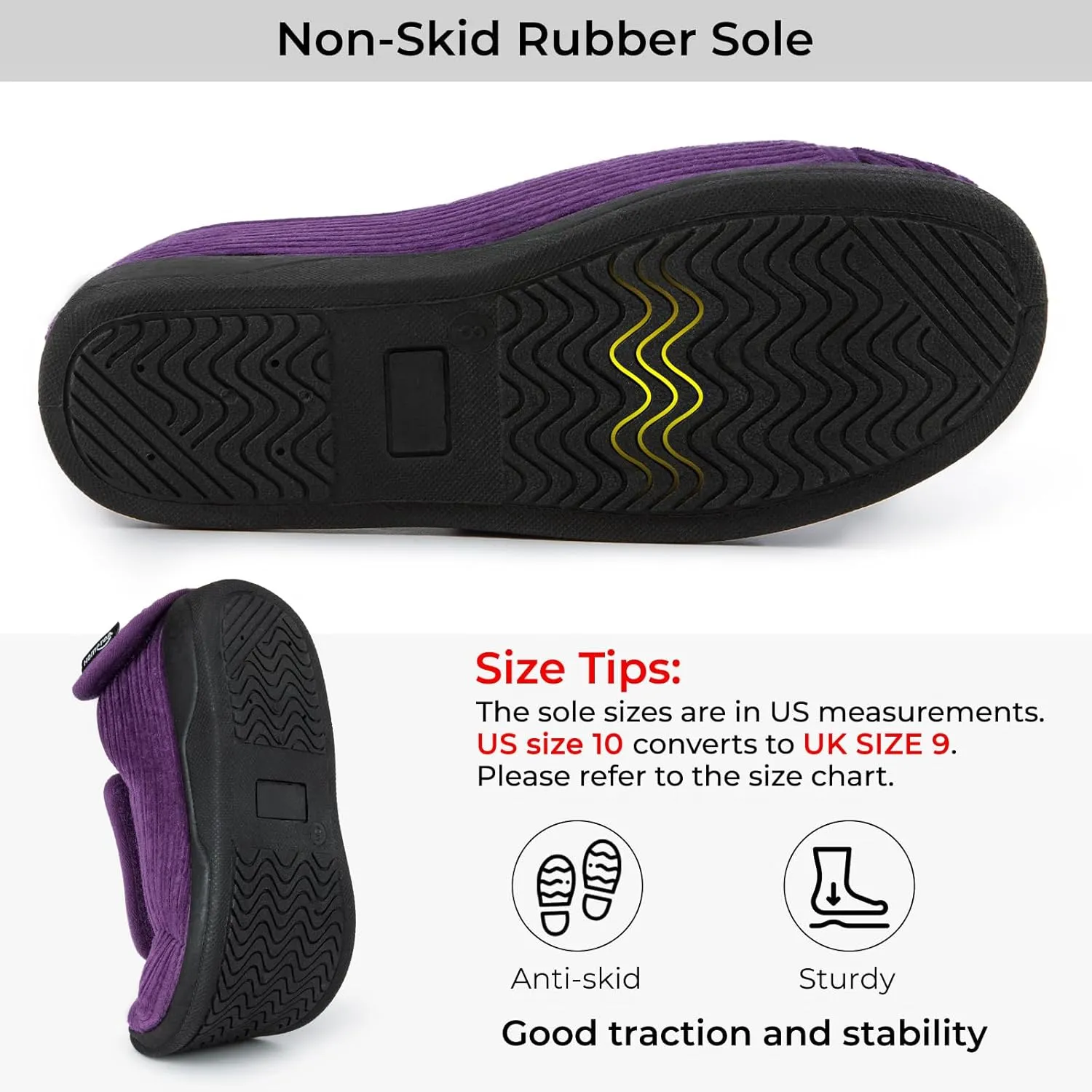 HomeTop Women's Corduroy Slippers Comfy Adjustable Hook and Loop Memory Foam Indoor Closed-back House Shoes for Diabetic Swollen Feet