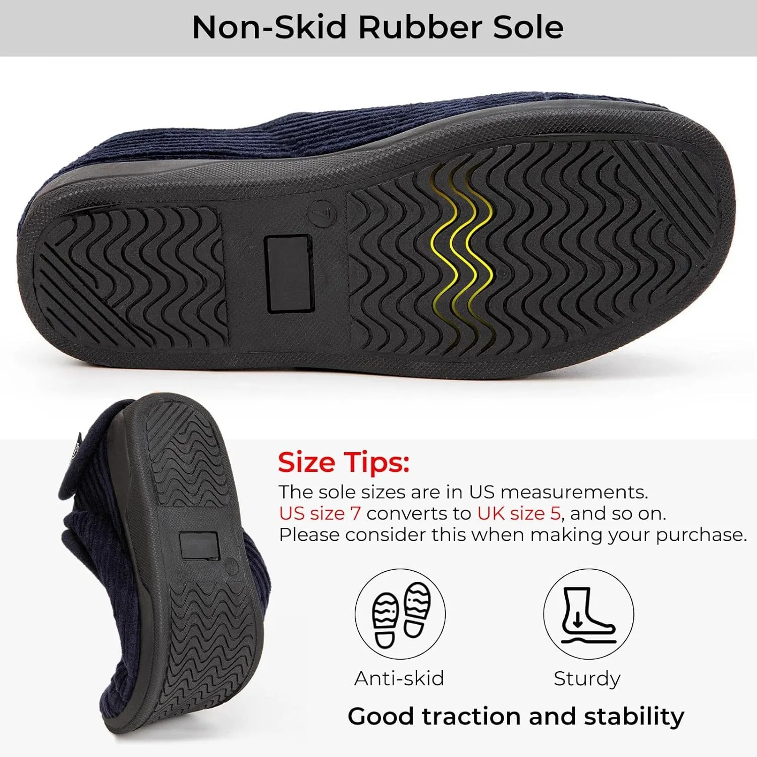 HomeTop Women's Corduroy Slippers Comfy Adjustable Hook and Loop Memory Foam Indoor Closed-back House Shoes for Diabetic Swollen Feet