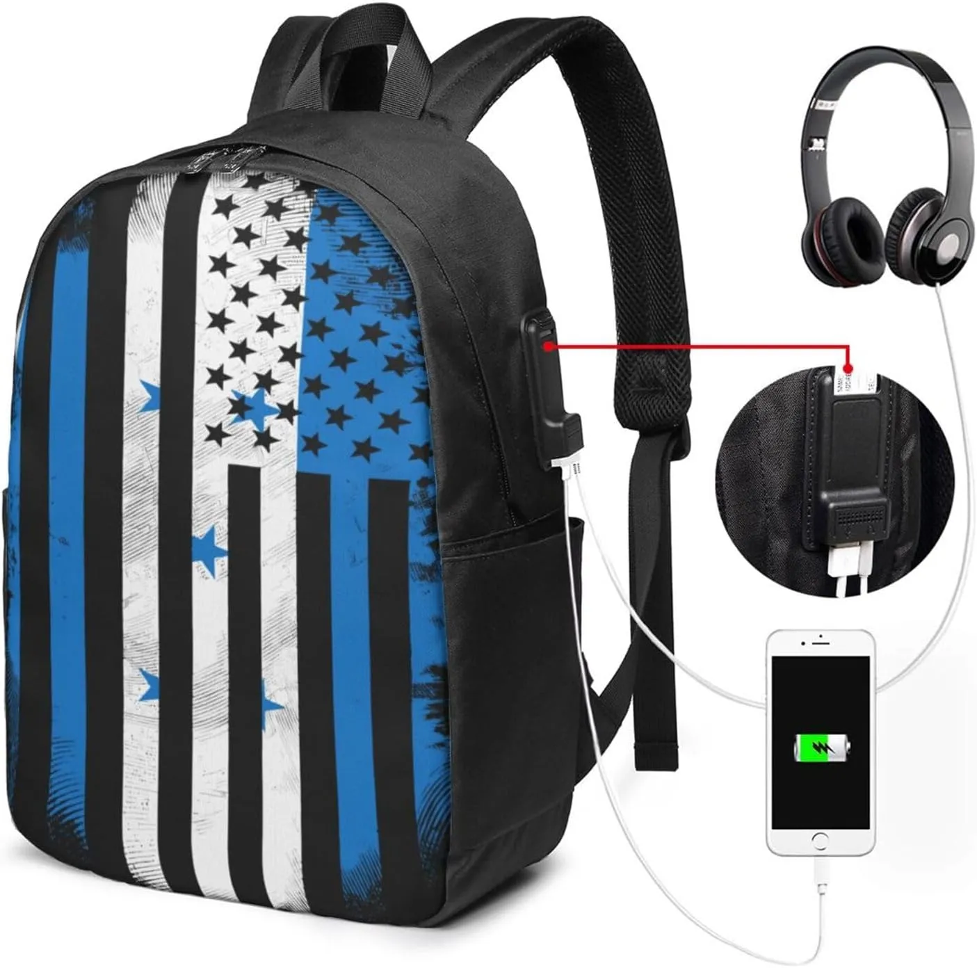 Honduran American Flag Travel Backpack 17-Inch Laptop Backpacks Business Rucksack Casual Sport Daypack with USB Charging Port Carry-on Bag for Camping Biking