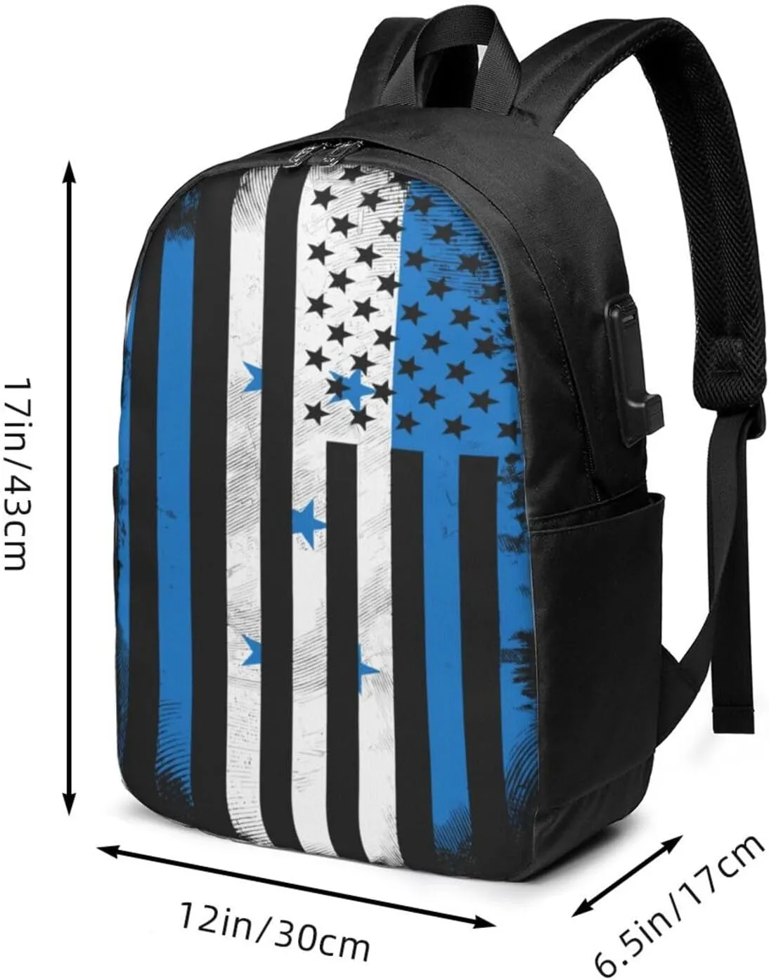 Honduran American Flag Travel Backpack 17-Inch Laptop Backpacks Business Rucksack Casual Sport Daypack with USB Charging Port Carry-on Bag for Camping Biking
