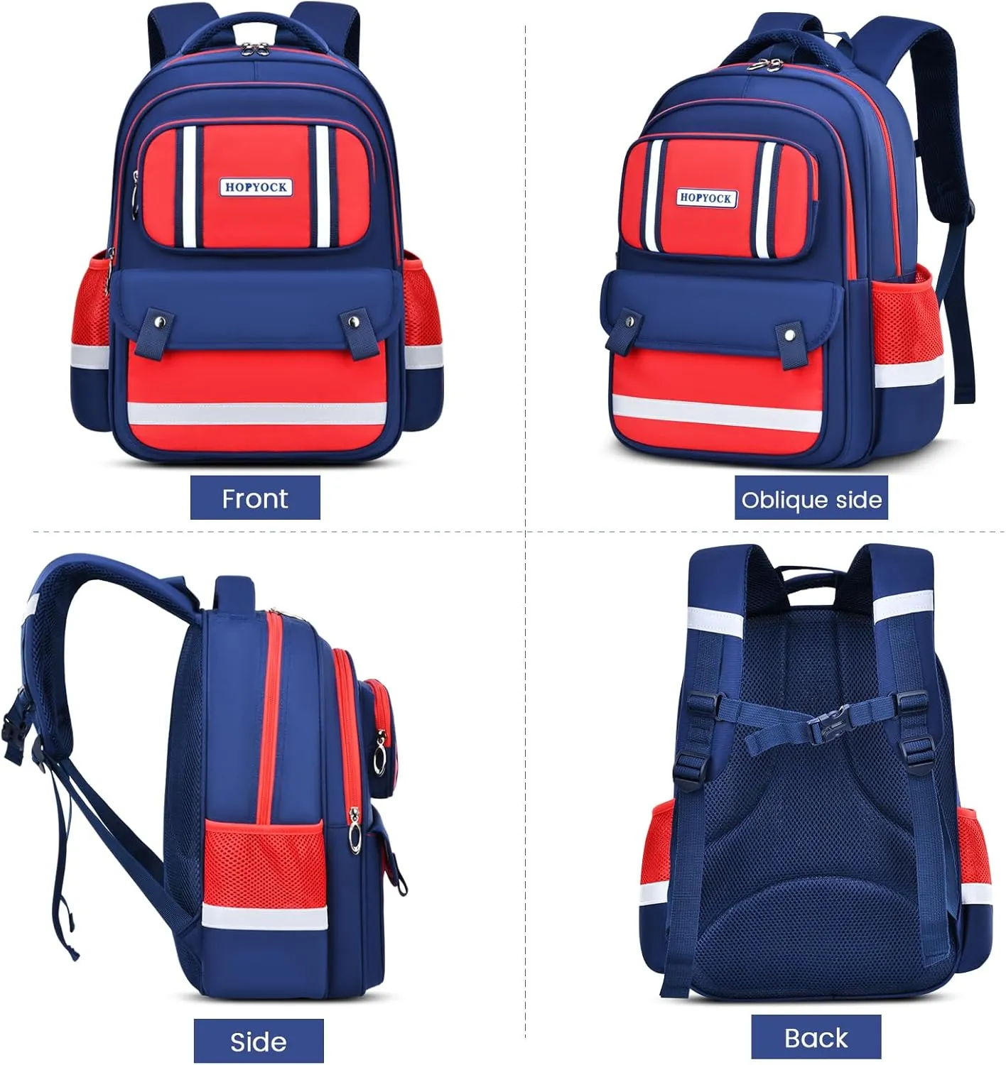 HOPYOCK-School Bags for Boys and Girls,Multi-Pocket Unisex Elementary School Backpack with Reflective Design,Kids Backpacks Fit for 4-12 Years Old