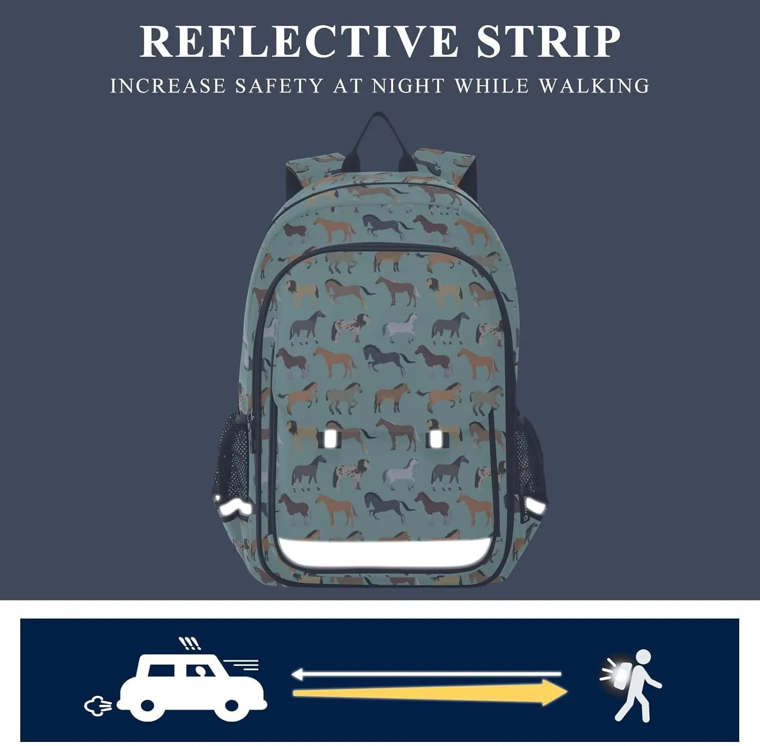 Horse Kids Backpack Elementary Middle School BookBag Travel Bag for Girls Teens Boys Kids 17.7 Inch