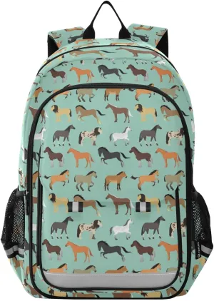 Horse Kids Backpack Elementary Middle School BookBag Travel Bag for Girls Teens Boys Kids 17.7 Inch