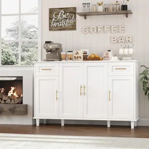 HOSTACK 55" Modern Sideboard Buffet Cabinet with Storage, Large Kitchen Buffet Storage Cabinet with Drawers and Shelves, Wood Coffee Bar with Gold Handles for Kitchen, Living Room, White