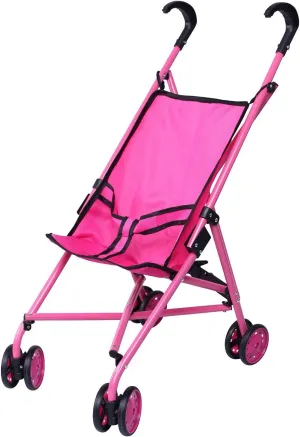 Hot Pink & Black Handles Doll Stroller with Swiveling Wheels