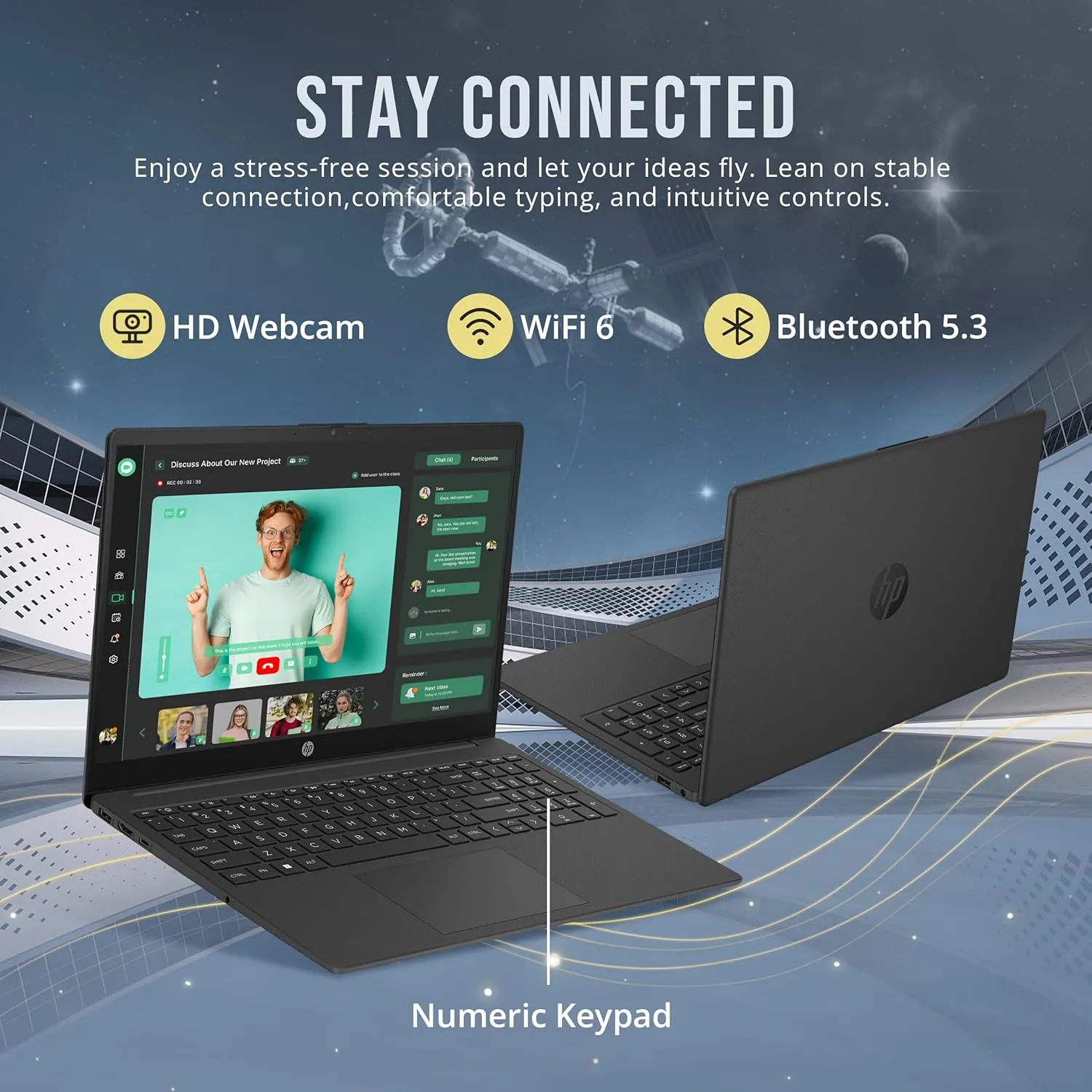 HP 15.6" HD Laptop, Intel N200 Processor, 8GB RAM, 288GB Storage(128GB SSD 160GB Docking Station Set), Intel UHD Graphics, Numeric Keypad, HD Webcam, Wi-Fi 6, 1 Year Office 365, Win 11 S, Black