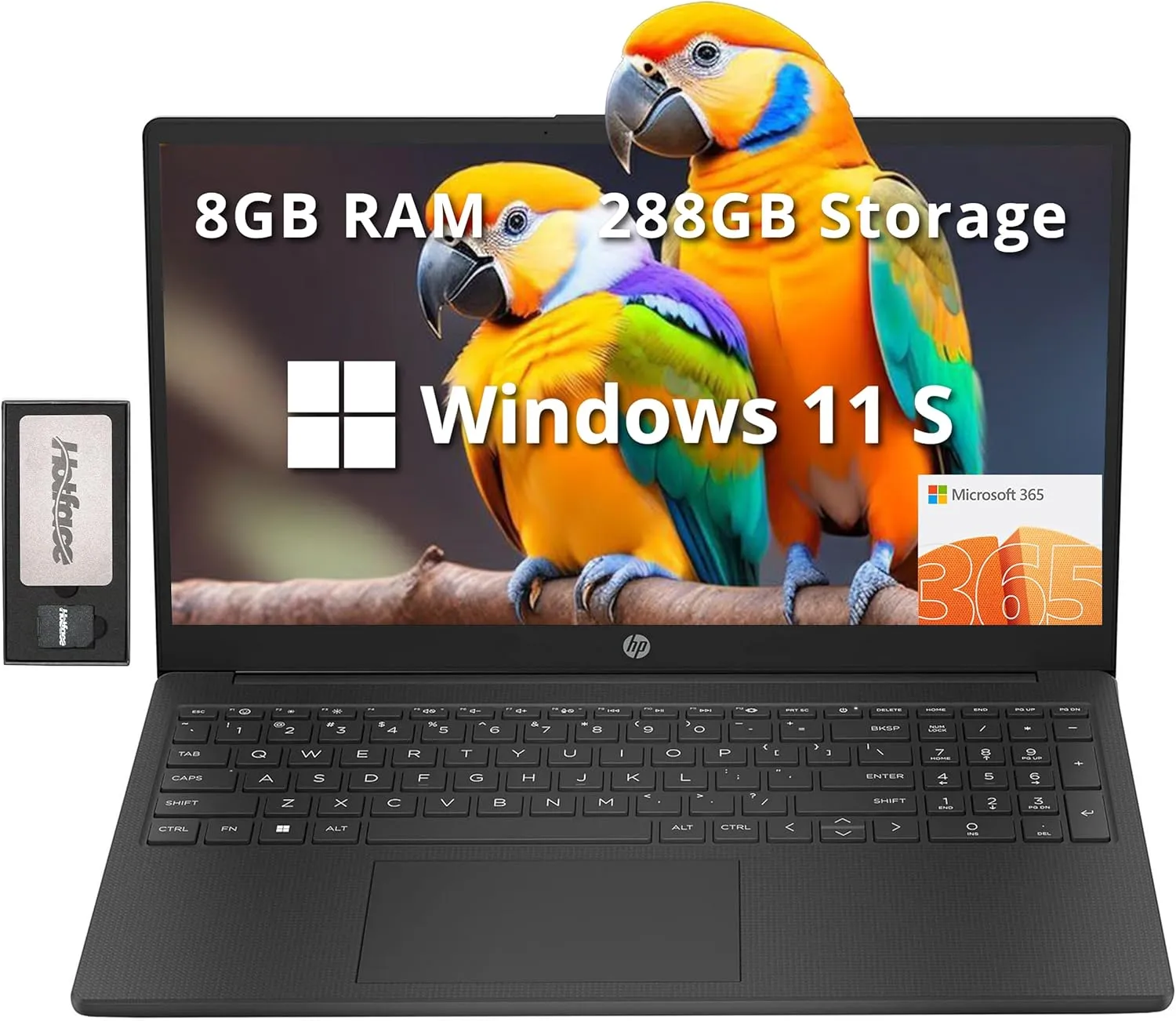 HP 15.6" HD Laptop, Intel N200 Processor, 8GB RAM, 288GB Storage(128GB SSD 160GB Docking Station Set), Intel UHD Graphics, Numeric Keypad, HD Webcam, Wi-Fi 6, 1 Year Office 365, Win 11 S, Black