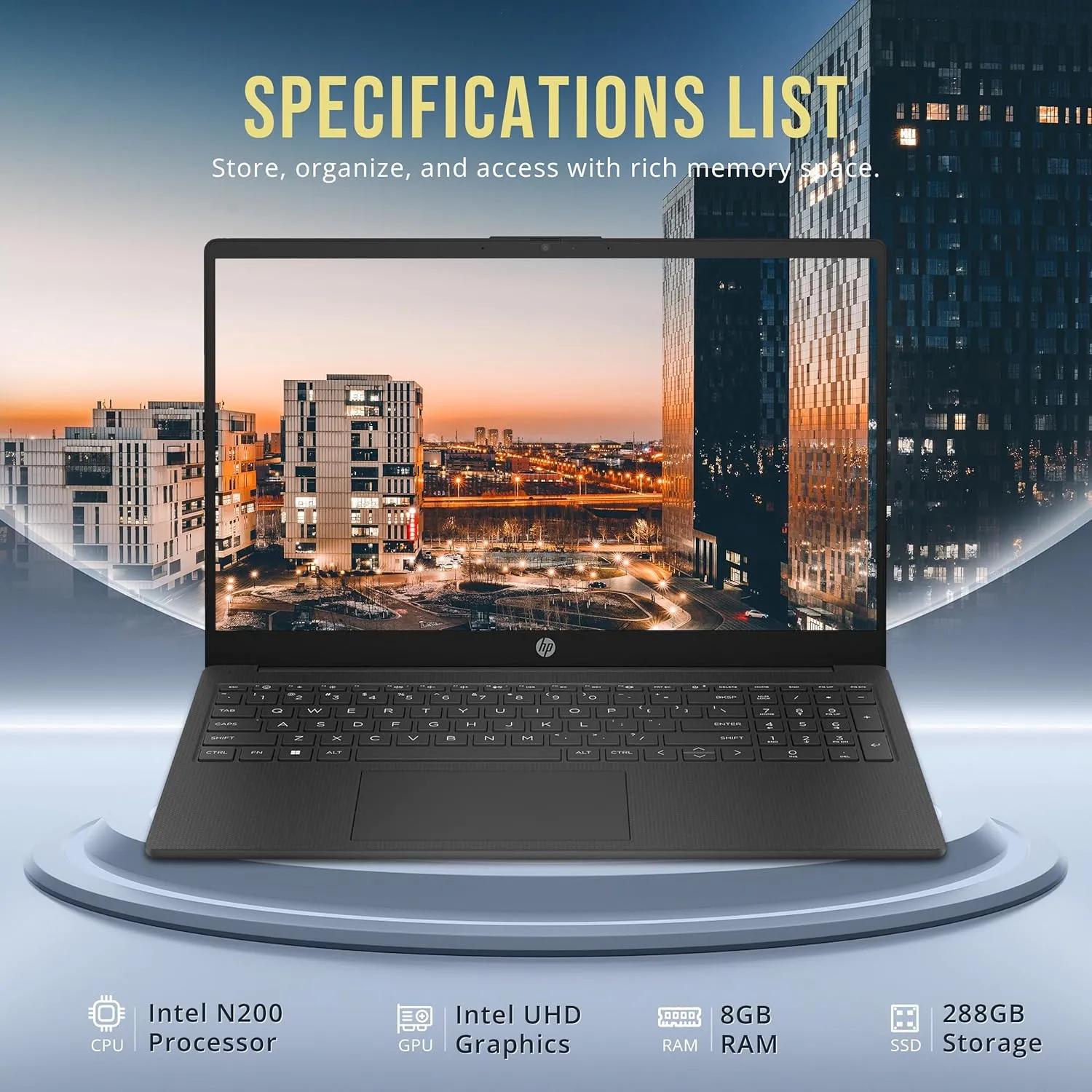 HP 15.6" HD Laptop, Intel N200 Processor, 8GB RAM, 288GB Storage(128GB SSD 160GB Docking Station Set), Intel UHD Graphics, Numeric Keypad, HD Webcam, Wi-Fi 6, 1 Year Office 365, Win 11 S, Black