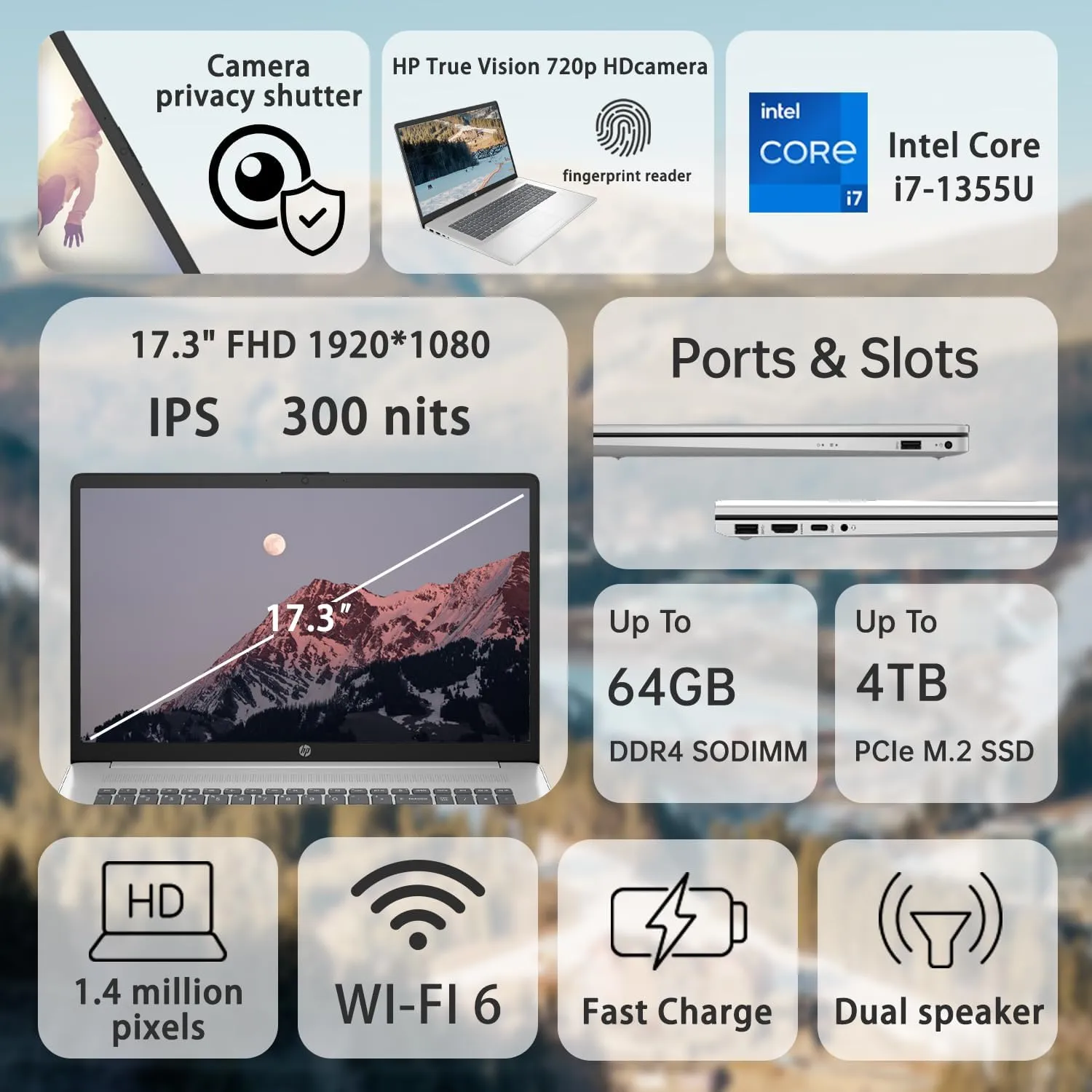 HP 2025 Flagship i7 Copilot AI Business Laptop, 17.3" FHD Display, Intel Core i7, 64GB RAM, 2TB SSD, Fingerprint Reader, HDMI, Wi-Fi 6, Backlit KB, W11P, Silver, with ADATA 512GB External SSD Bundle
