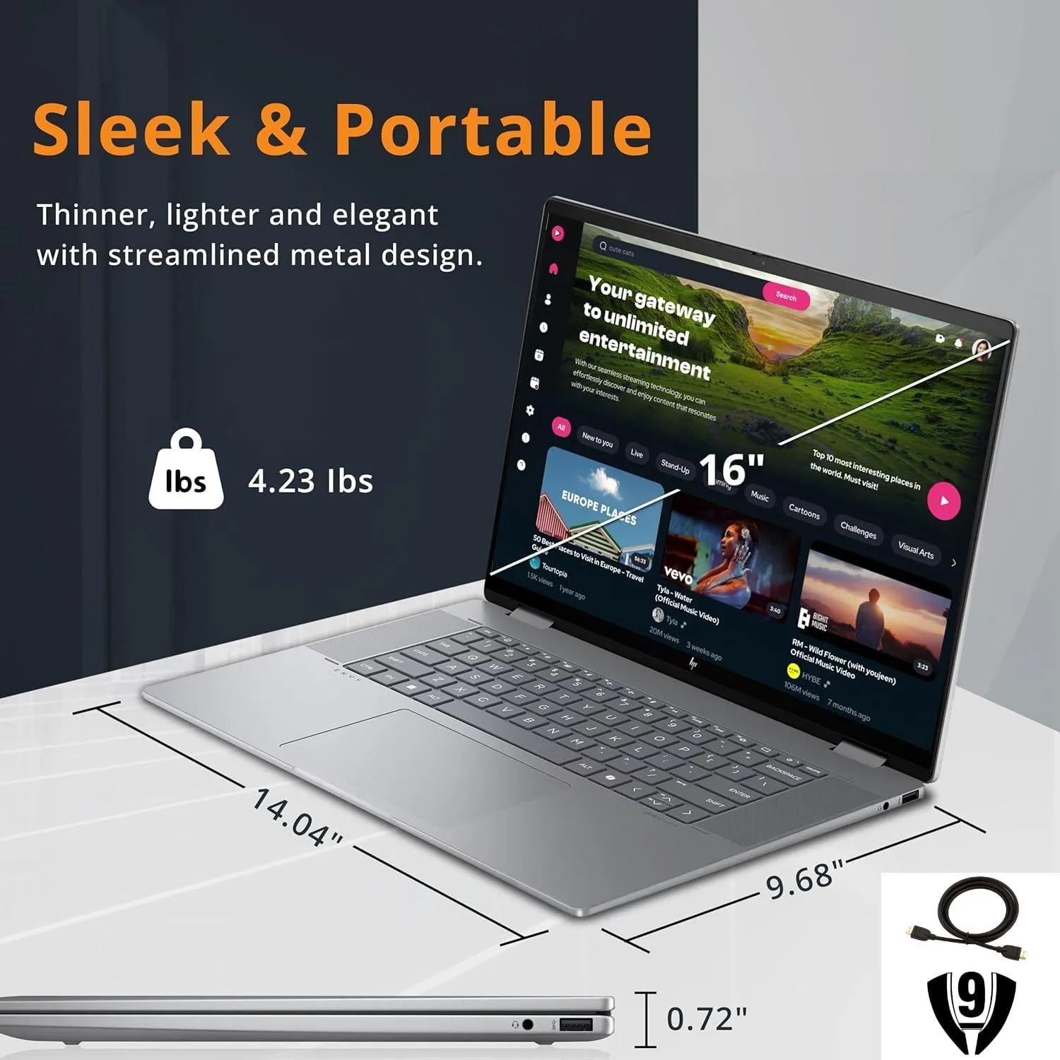 HP Envy x360 2-in-1 16" WUXGA Touchscreen Laptop, AMD Ryzen 5 8640HS Processor, 8GB RAM 1TB SSD, 5MP IR Camera, Wi-Fi 6E, Bluetooth, Backlit Keyboard, Windows 11 Pro, Silver