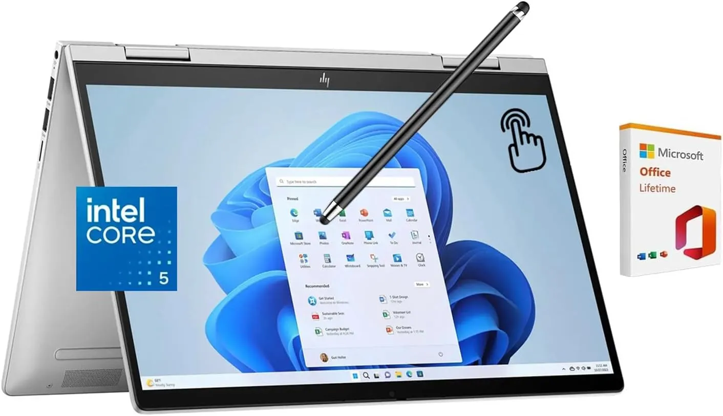 HP Envy x360 2-in-1 Touchscreen Laptop, 14" FHD, 10-Core Intel Core 5 120U (Beats i7-1255U), 8GB RAM, 1TB SSD, FP Reader, Backlit, WiFi 6E, Stylus Pen, Microsoft Office Lifetime Suite, Win 11