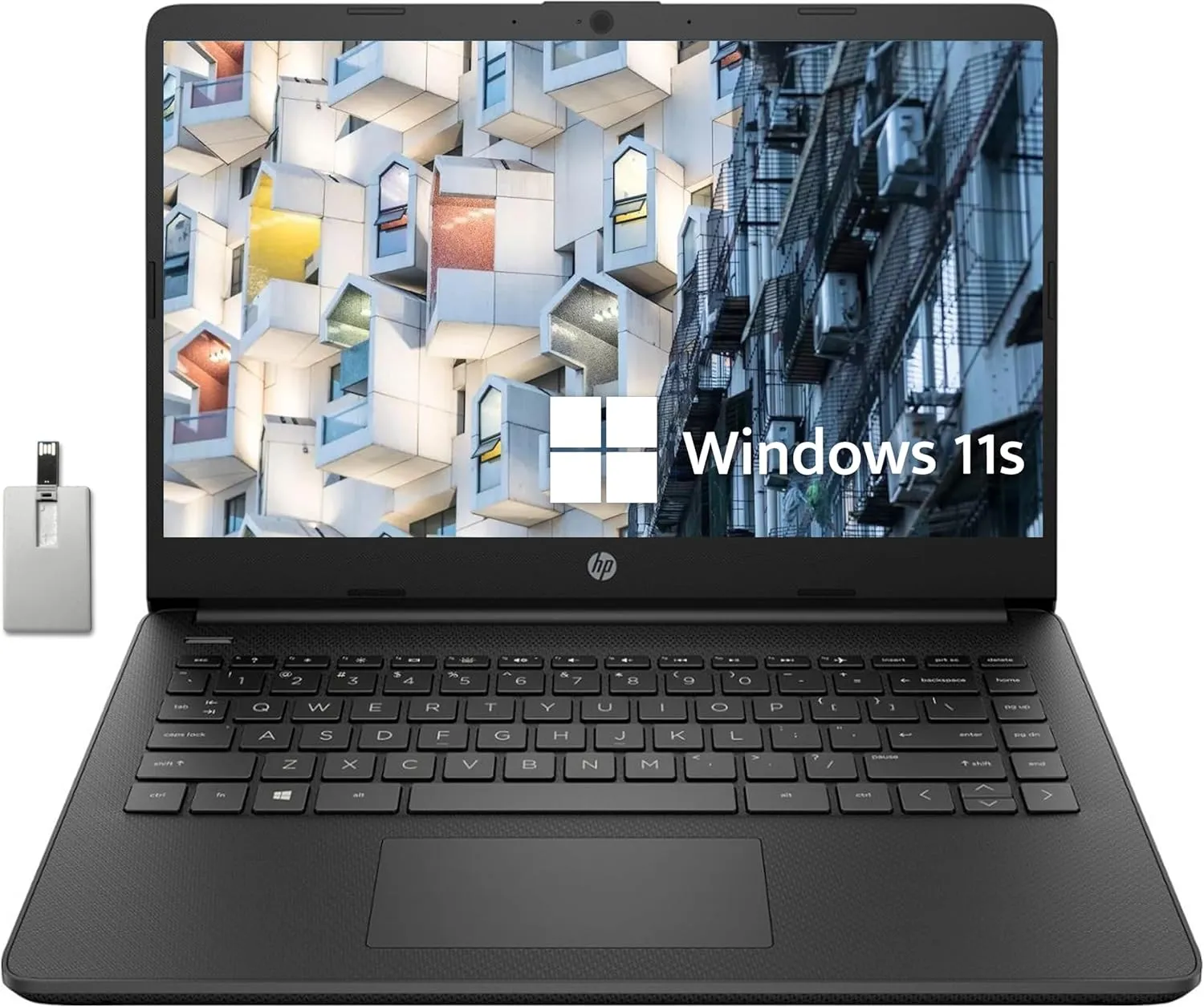 HP Premium Stream 14" HD BrightView Laptop, Intel Celeron N4120, 4GB RAM, 64GB eMMC, Intel UHD Graphics, HD Webcam, 1 Year Office 365, Bluetooth, WiFi, HDMI, Win 11s, Black, 32GB Hotface USB Card