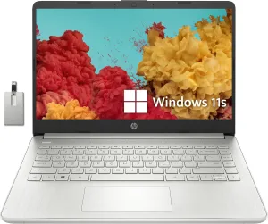 HP Premium Stream 14" HD BrightView Laptop, Intel Celeron N4120, 8GB RAM, 64GB eMMC, Intel UHD Graphics, HD Webcam, 1 Year Office 365, Bluetooth, WiFi, HDMI, Win 11s, Silver, 32GB Hotface USB Card