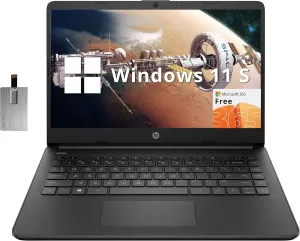 HP Stream 14" HD BrightView Laptop, Intel Celeron N4120, 16GB RAM, 256GB Storage (128GB eMMC   128GB USB Card), Intel UHD Graphics, HD Camera, Fast Charge, 1 Year Office 365, Win 11 S, Black