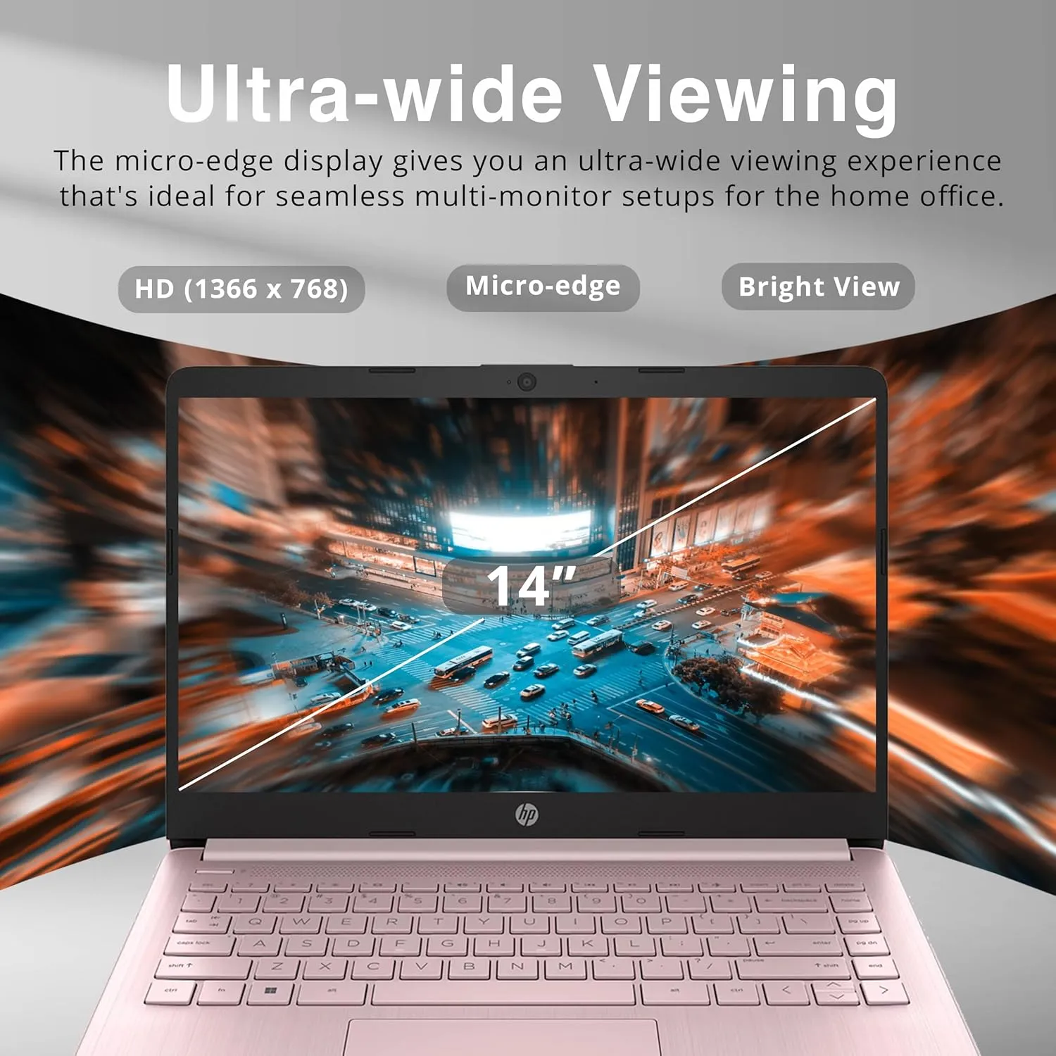 HP Stream 14" HD BrightView Laptop, Intel Celeron N4120 Processor, 16GB RAM, 64GB Storage, Intel HD Graphics, Webcam, 1 Year Office 365, Pink, Windows 11 S, 32GB Hotface USB Card