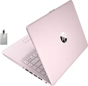 HP Stream 14" HD BrightView Laptop, Intel Celeron N4120 Processor, 16GB RAM, 64GB Storage, Intel HD Graphics, Webcam, 1 Year Office 365, Pink, Windows 11 S, 32GB Hotface USB Card