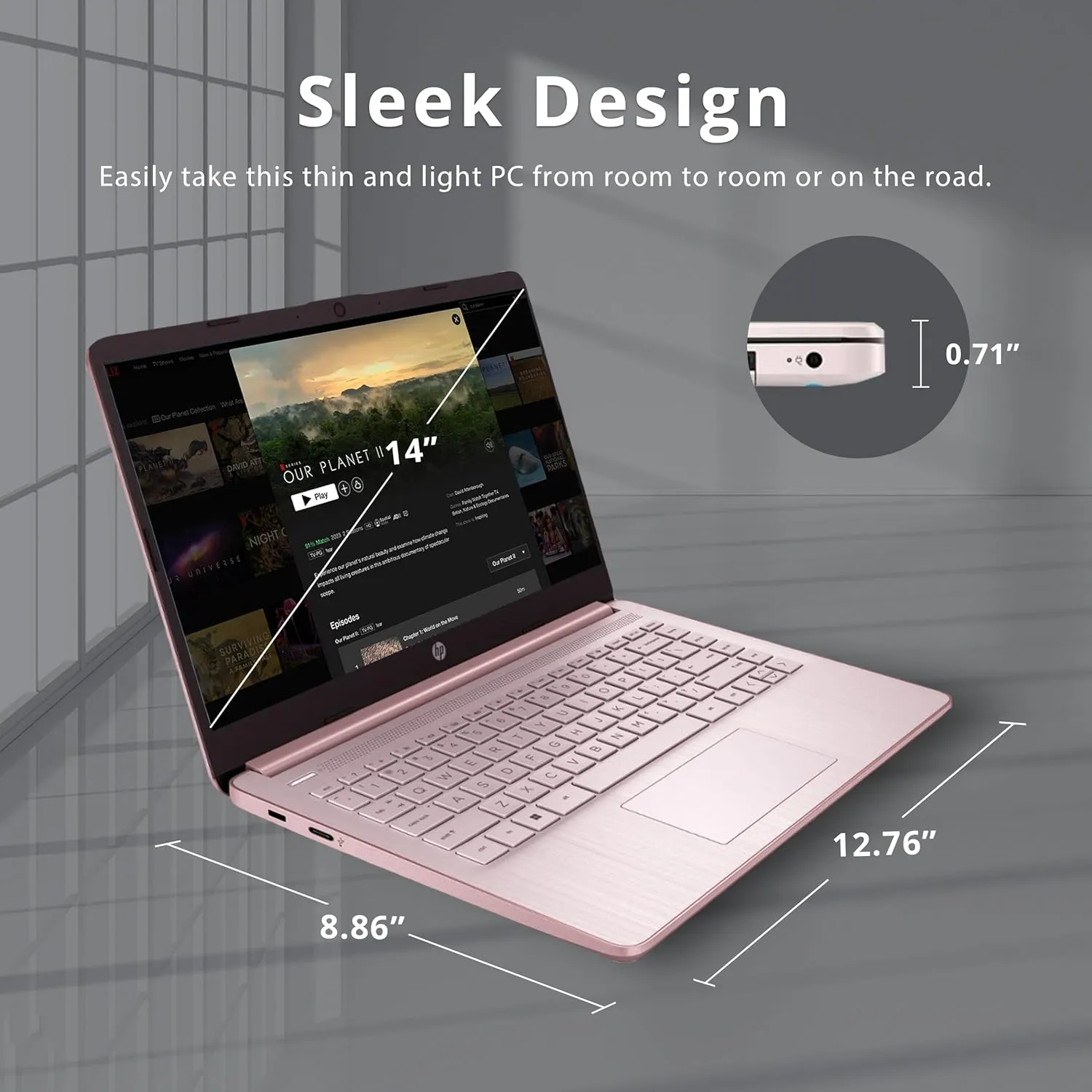 HP Stream 14" HD BrightView Laptop, Intel Celeron N4120 Processor, 16GB RAM, 64GB Storage, Intel HD Graphics, Webcam, 1 Year Office 365, Pink, Windows 11 S, 32GB Hotface USB Card