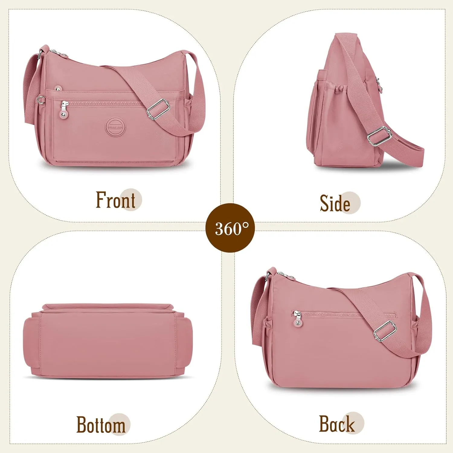 HUANLANG Nylon Crossbody Bags for Women Large Lightweight Travel Purse Women's Pocketbooks Multi Pocket Shoulder Bag