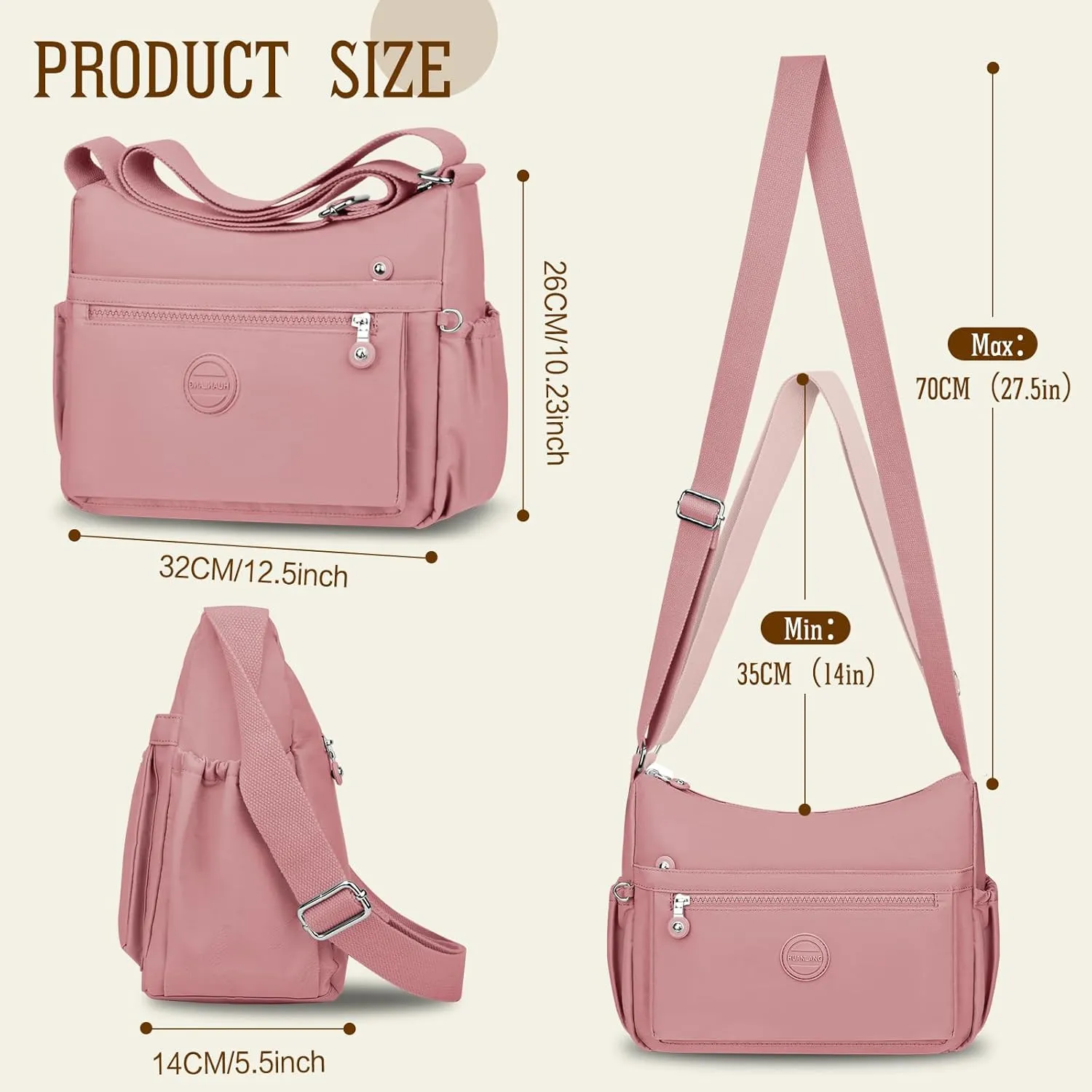 HUANLANG Nylon Crossbody Bags for Women Large Lightweight Travel Purse Women's Pocketbooks Multi Pocket Shoulder Bag