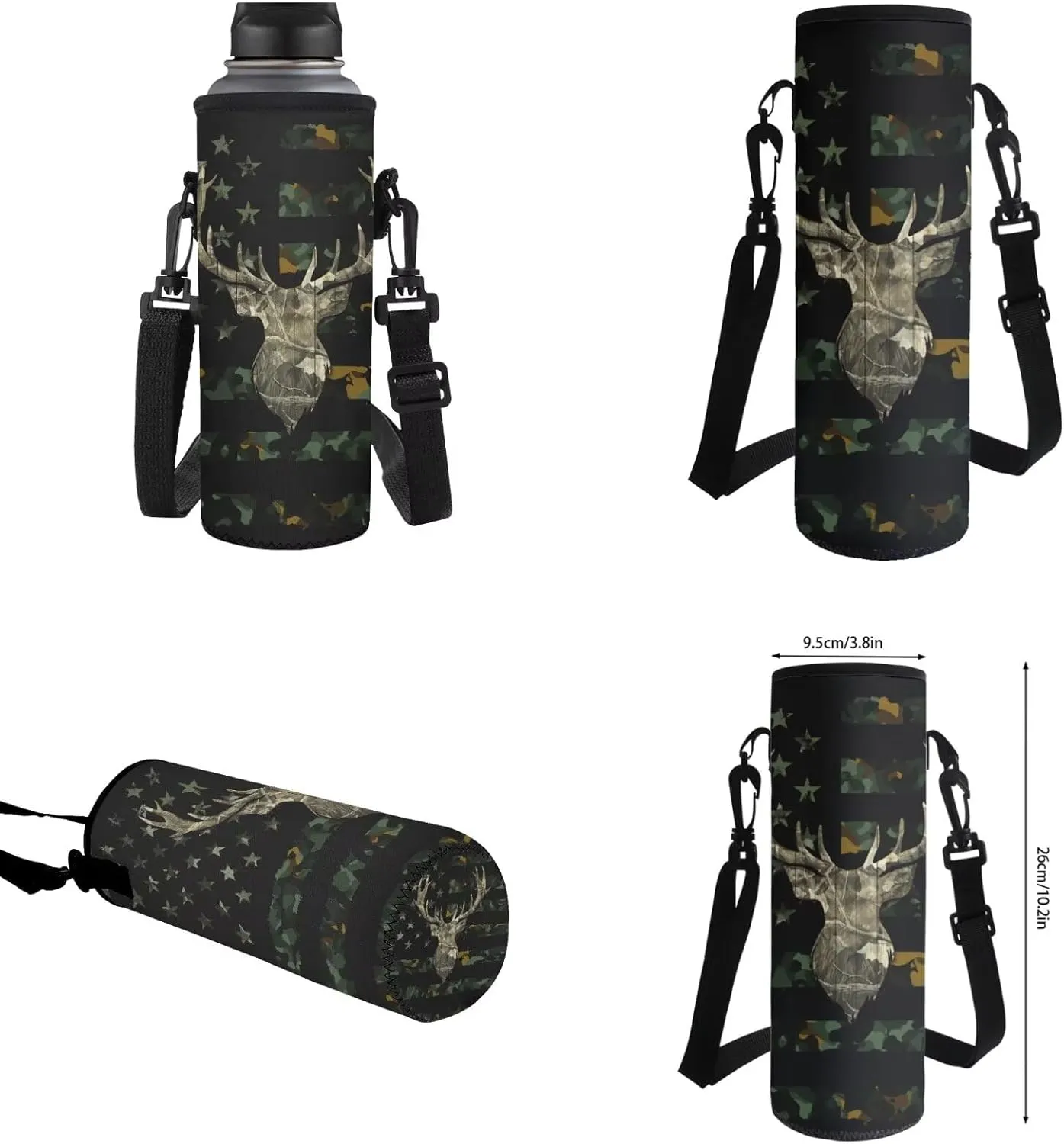 HUIACONG Deer Camo Bookbag for Boys Backpacks with Lunch Box Set American Flag School Bag Kindergarten Elementary Middle Book Bag Pencil Case Water Bottle Holder