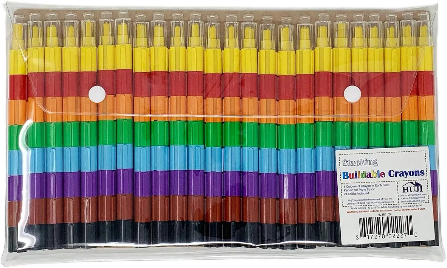 Huji Stacking Buildable 8 Colors Crayons Set, Connect Stack and Build Sideways and Up, Favorite Toys Kids Children Party Favors School Supplies Safe Non-Toxic, Easy to Hold (24)