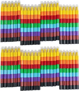 Huji Stacking Buildable 8 Colors Crayons Set, Connect Stack and Build Sideways and Up, Favorite Toys Kids Children Party Favors School Supplies Safe Non-Toxic, Easy to Hold (48)