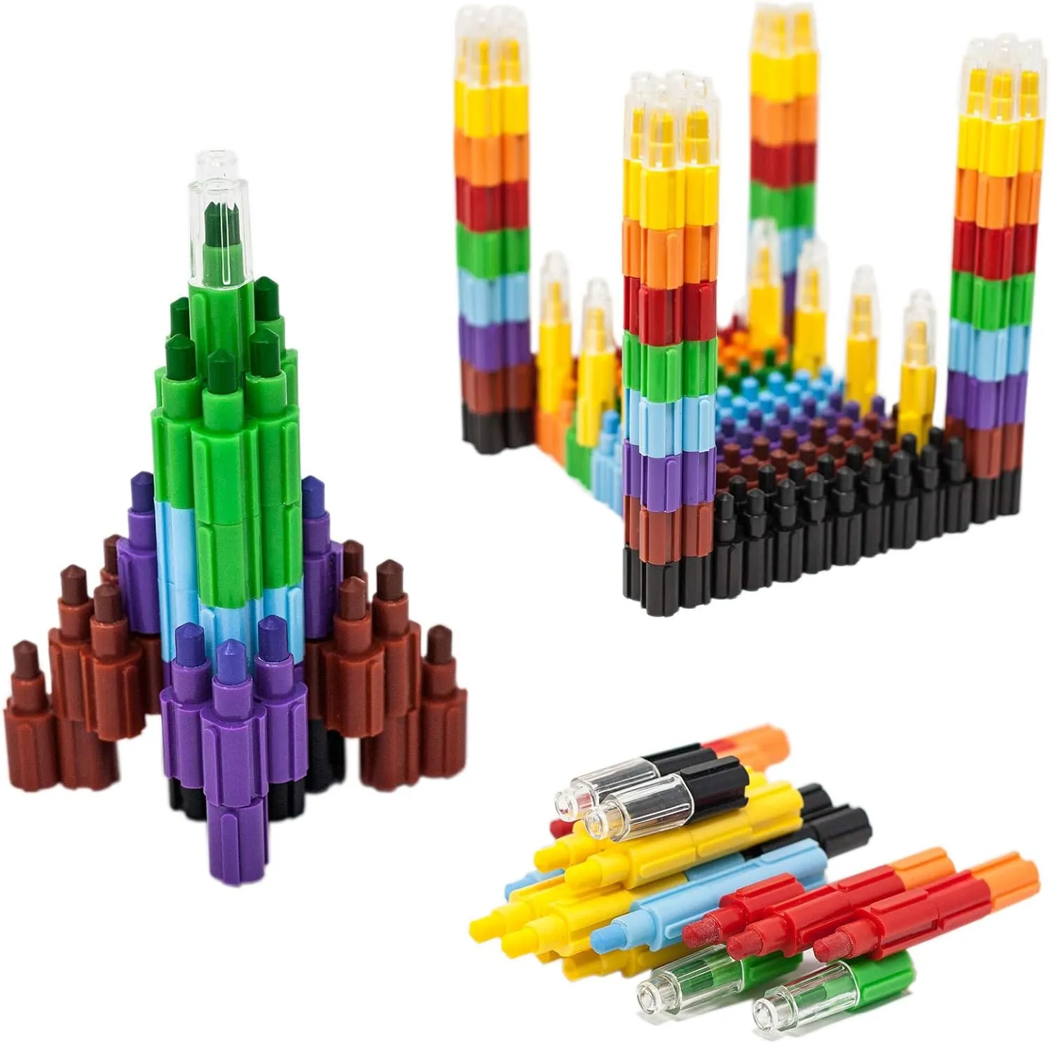 Huji Stacking Buildable 8 Colors Crayons Set, Connect Stack and Build Sideways and Up, Favorite Toys Kids Children Party Favors School Supplies Safe Non-Toxic, Easy to Hold (48)