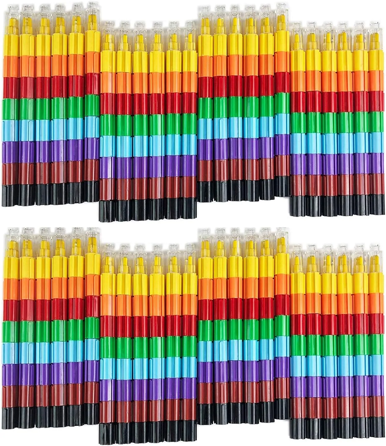 Huji Stacking Buildable 8 Colors Crayons Set, Connect Stack and Build Sideways and Up, Favorite Toys Kids Children Party Favors School Supplies Safe Non-Toxic, Easy to Hold (48)