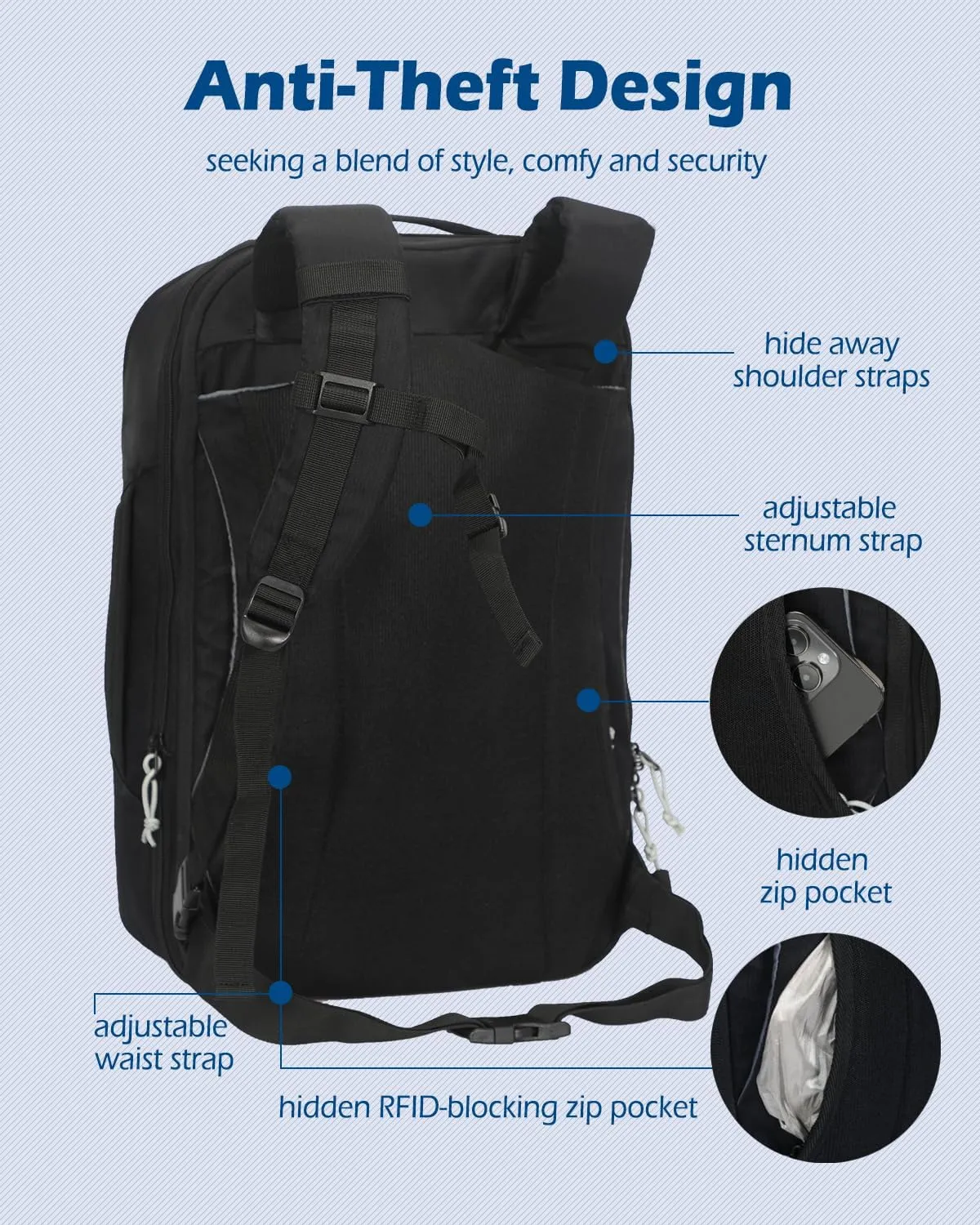 Hynes Eagle TSA Friendly Travel Backpack for Men Women Carry on Backpack 40L Flight Approved Laptop Backpack for 17 inches Compressible Weekender Bag Overnight Backpack Jet Black