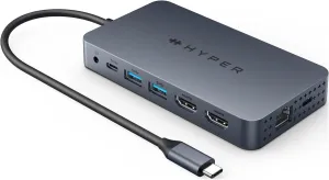 HyperDrive Dual USB C to HDMI 4K 60Hz — 10-in-1 Hub for 2-Monitor Extension, 100W Power Delivery Fast Charging, High-Speed Data Transfer — Compatible w/ M1, M2, M3, M4 MacBook, Windows, Chromebook