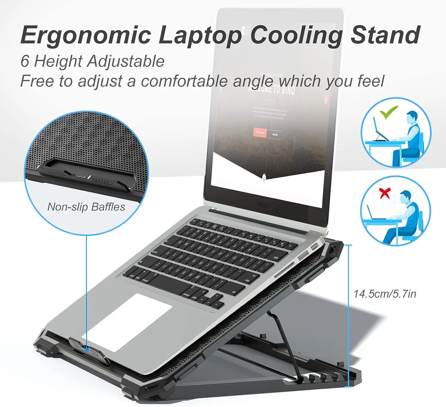 ICE COOREL Laptop Cooling Pad with 6 Cooling Fans, Cooling Pad for Laptop Fan 13-15.6 Inch, Laptop Cooler Stand with 6 Height Adjustable, Notebook Cooler Pad with Two USB Port [2022 Version]