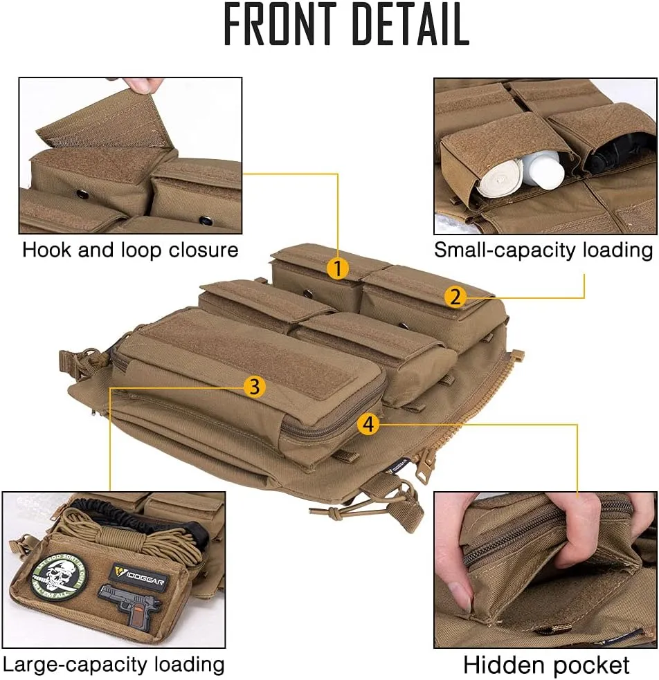 IDOGEAR Tactical Pouches Zip-on Panel Pouch Military Vest Accessory Bag for JPC 2.0 AVS CPC Vest
