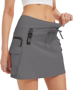 Idtswch Women's 16" High Waisted Hiking Cargo Skort with Zipper Pockets - Quick Dry Golf & Workout Skirt