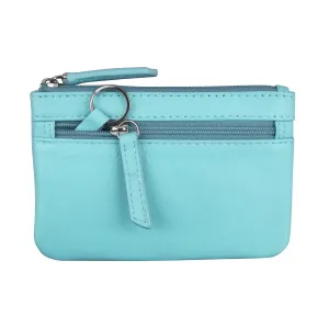 ILI New York  Leather Coin Holder with Key Ring - Aegean Blue