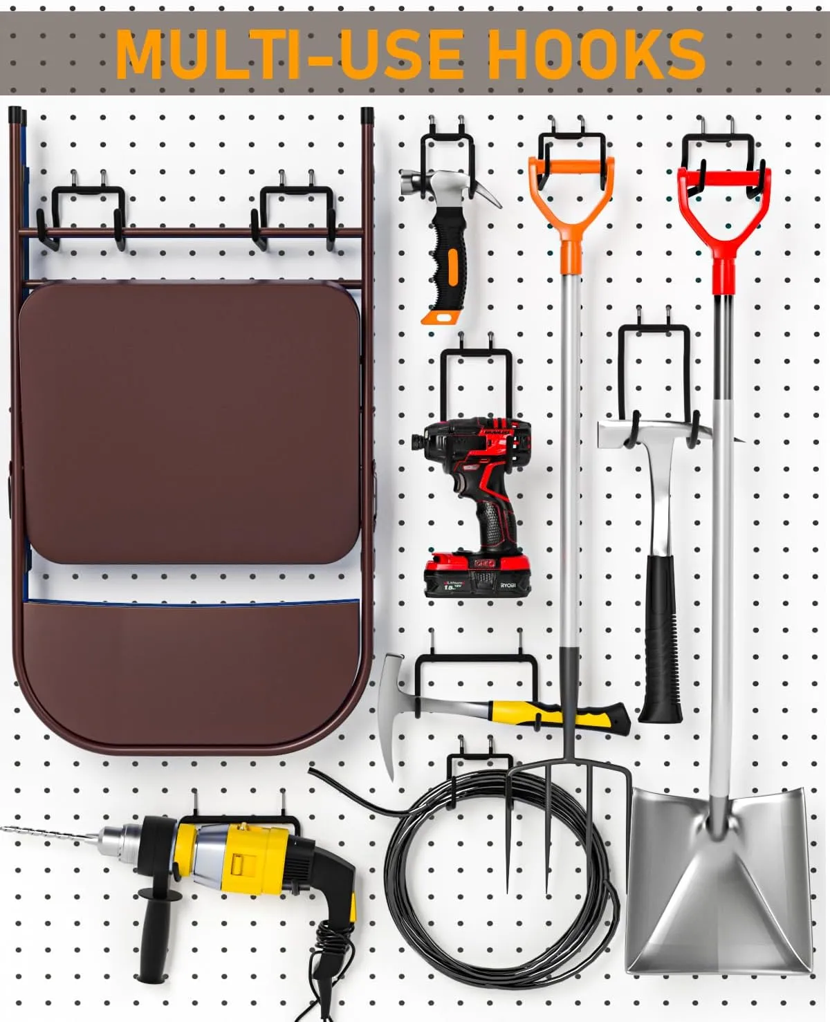 INCLY 10 Pack Heavy Duty Pegboard Hooks, 1/4" Pegboard Drill Holder Tool Utility Hooks, Peg Board Tool Hangers Accessories for Hanging Power Tools, Drill, Hammer, Workbench, Garage