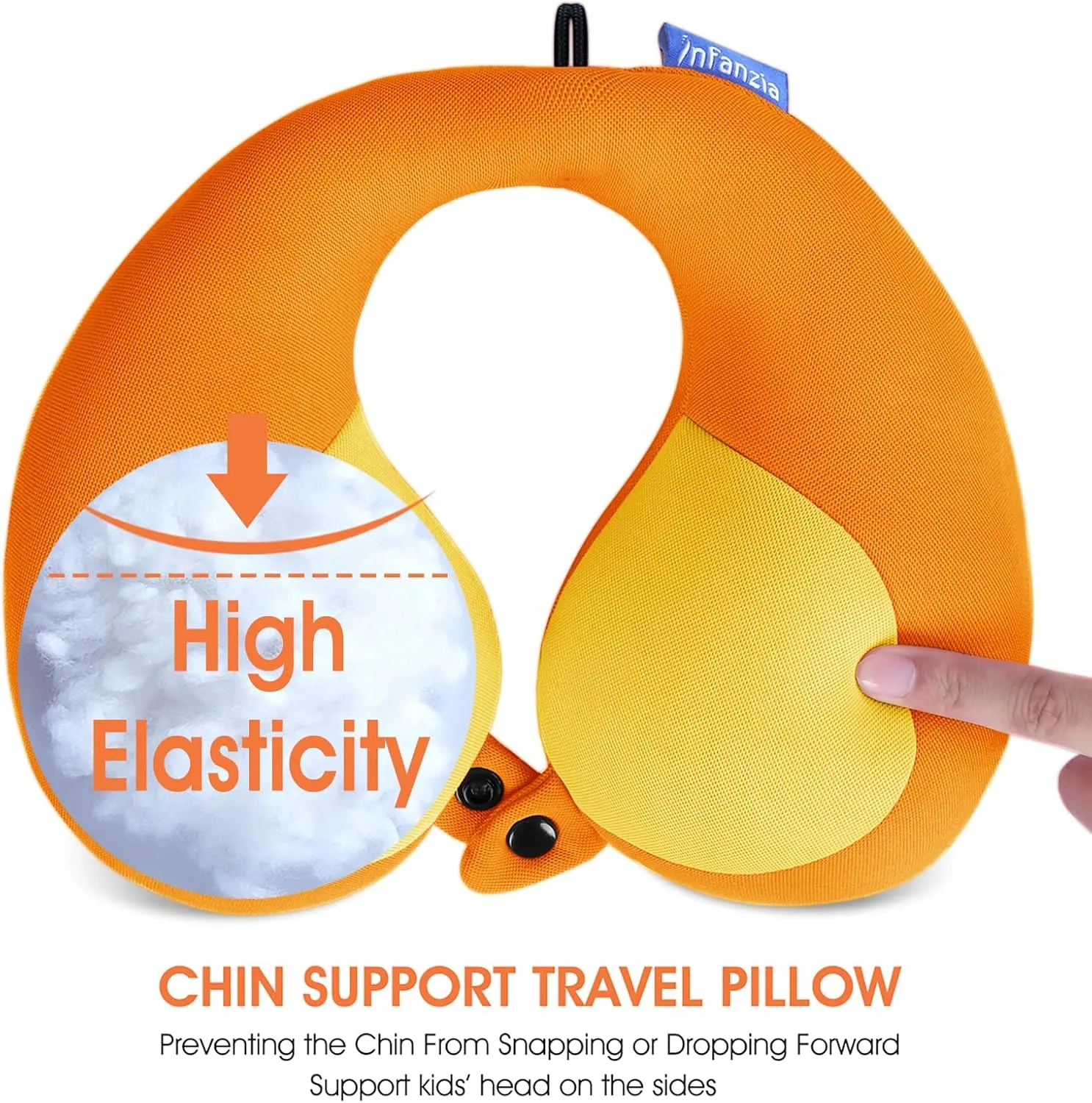 INFANZIA Kids Chin Supporting Travel Neck Pillow, Helps Support Head and Neck, Comfortably Designed for Head, Neck, and Chin Support - Gifts for Toddler/Child/Kids, Orange