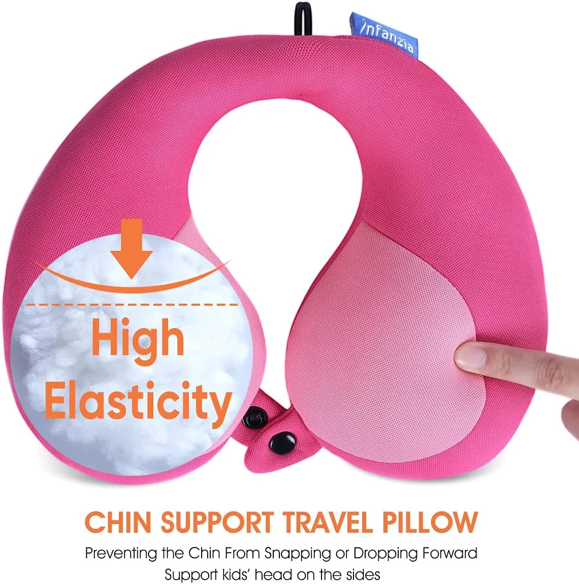 INFANZIA Kids Chin Supporting Travel Neck Pillow, Helps Support Head and Neck, Comfortably Designed for Head, Neck, and Chin Support - Gifts for Toddler/Child/Kids, Pink