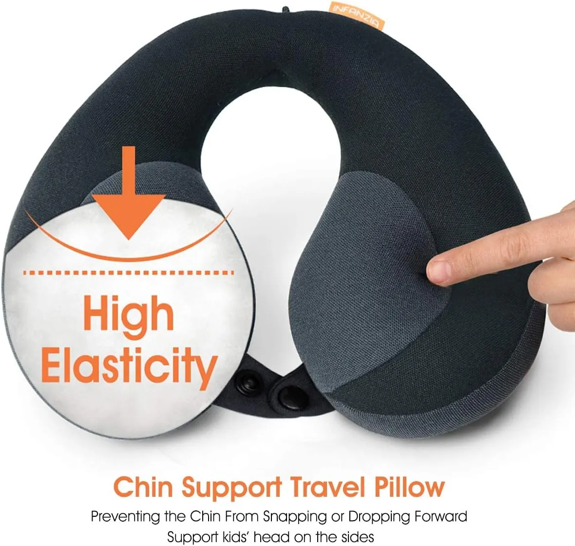 INFANZIA Kids Chin Supporting Travel Neck Pillow, Helps Support Head and Neck, Comfortably Designed for Head, Neck, and Chin Support - Ideal for Toddlers and Children,Black