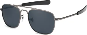 IOHLNG Mens Aviator Sunglasses Polarized 55mm Pilot Military Square Shades with Bayonet Temples